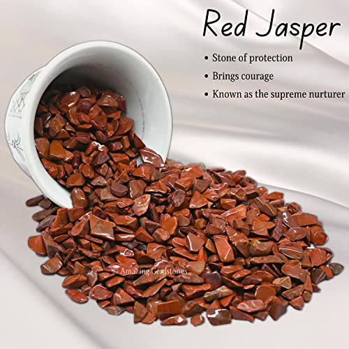Image of Amazing Gemstone Red Jasper Crystal Chips Aquarium Gravel Rocks - Red Jasper Chips Bulk Fish Tank Gravel, Small Tumbled Stone Chips and Tiny Crystals for Decoration (AAA Grade) (1000+ Carat Chips)