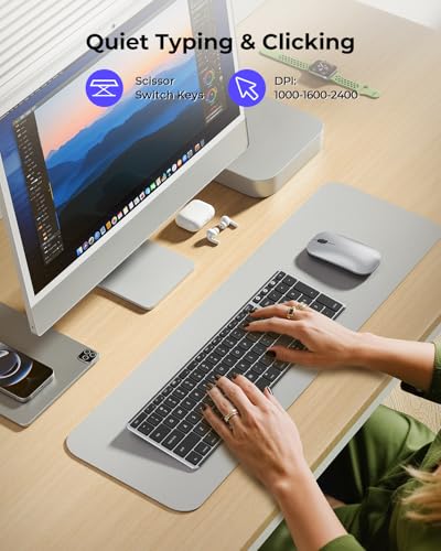 Image of seenda Bluetooth Keyboard and Mouse Combo for Mac, SKM64-2 Rechargeable Silent Wireless Keyboard Mouse Compact Slim, 3 Multi-Device Connection, Compatible for Mac MacBook Pro /Air iPad, Black & Silver