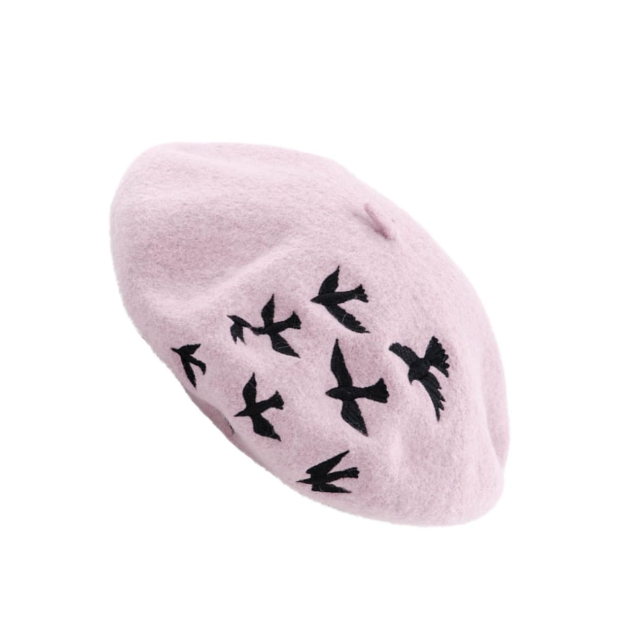Holibanna Woolen Beret Hat Embroidery Style Soft and Breathable Ideal for Autumn/Pink
