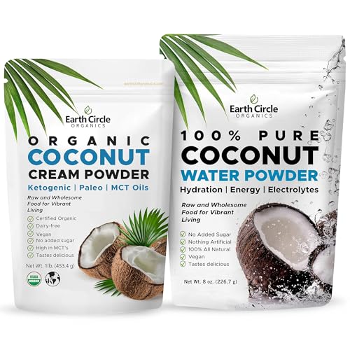 Earth Circle Organics Coconut Cream Powder & Coconut Water Powder - Perfect for Smoothies, Coffee, Baking & Hydration - High in MCTs, Electrolytes, No Added Sugar, Dairy-Free, Vegan & Gluten Free