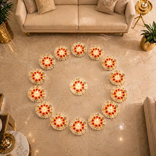 Image of Divyakosh Gajra Theme Rangoli Mats for Stairs Decoration,Floor /Balcony /Living Room Decor, Set of 15, Decorative Diya,Diwali Gift Diya, Deepak, Candles, Home Decoration Tea Lights