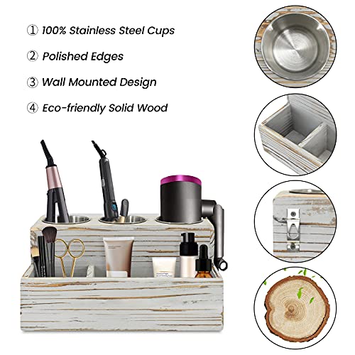 Rustic Hair Tool Organizer Countertop,Hair Dryer Holder, Hair Tools and Styling Organizer for Bathroom Supplies Vanity Caddy, Blow Dryer Curling Iron Hair Straightener Holder