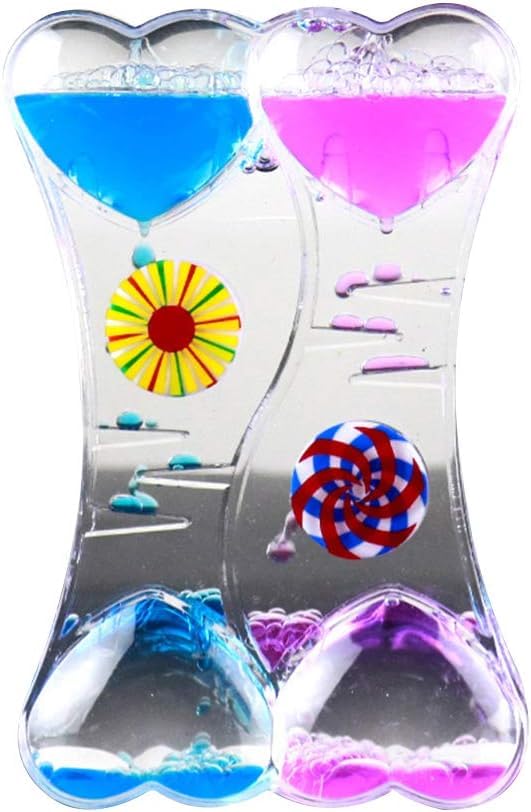 Blue Pink Double Heart Liquid Motion Bubble Drip Oil Hourglass Timer Clock Gift Double Heart Liquid Motion Bubble Drip Oil Hourglass Timer Kitchen and Dining