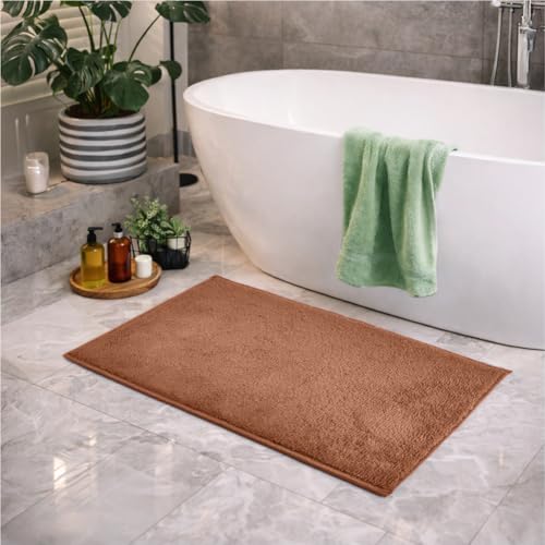 Image of Welspun Premium Bath Mats Small for Hall, Bedroom & Living Room | Solid Design | Anti Skid | More Absorbent | Soft Feel | Machine Tufted | (2 x 2 ft, Dark Brown)