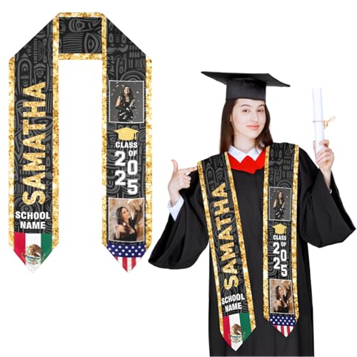 KOLSTRAW Personalized Graduation Stoles Class of 2025 Congratulation Gifts with Photo, American Mexican Flag Sash 2025#1