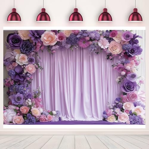 MQCGLJ Purple Floral Arch Photo Backdrop Lavender Romantic Blossom Theme Photography Background Baby Bridal Shower Birthday Princess Wedding Party Banner Decoration Polyester 7x5ft
