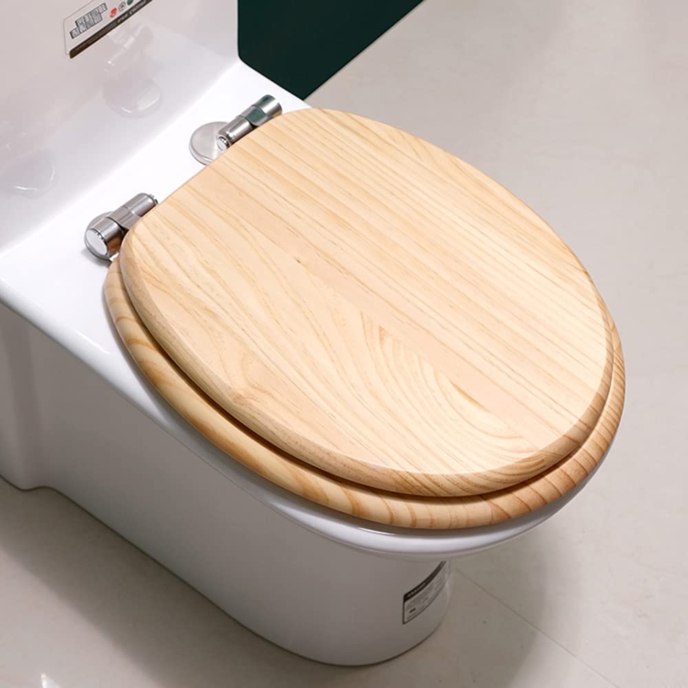 FLYIODFCXV Toilet seat, Wooden Toilet Seat Elongated Seats Soft Close Quiet Lid With Quick-Release Hinges Bowl Cover(Solid Wood Color)