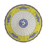 FANSU Chinesischer Regenschirm mit Holzgriff Handgemachte Regenschirm aus Geöltem Papier Japanischer Sonnenschirm aus Reispapier mit Holzgriff Stockschirm, Gold (Gelb,Durchmesser 84cm)