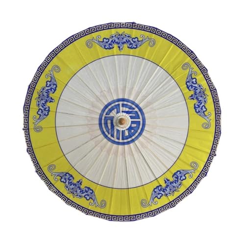 FANSU Chinesischer Regenschirm mit Holzgriff Handgemachte Regenschirm aus Geöltem Papier Japanischer Sonnenschirm aus Reispapier mit Holzgriff Stockschirm, Gold (Gelb,Durchmesser 84cm)