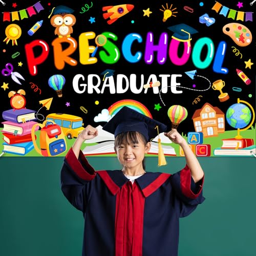 Banner de graduación preescolar 6x3.6ft negro miniatura 5