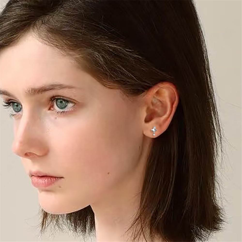 Silver Star Stud Earrings for Women 16G CZ Paved Star Flat Back Earrings Studs Small Conch Helix Cartilage Piercing Jewelry Dainty Ear Jewelry - Image 2