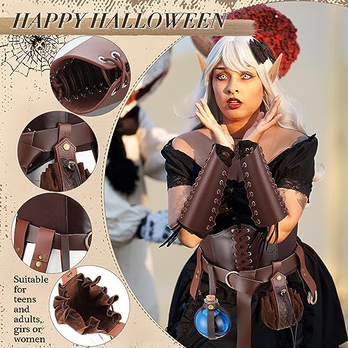 Liitrsh 11 Pcs Halloween Renaissance Medieval Leather Costume Accessories Belt PU Tied Corset Cork Potion Bottle Elf Ears2
