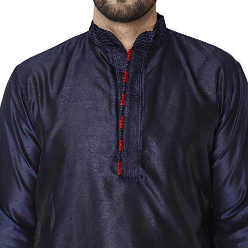 SKAVIJ Men's Art Silk Thread Work Kurta Pajama Set Woven Design Embroidered Festive Ethnic Dress3