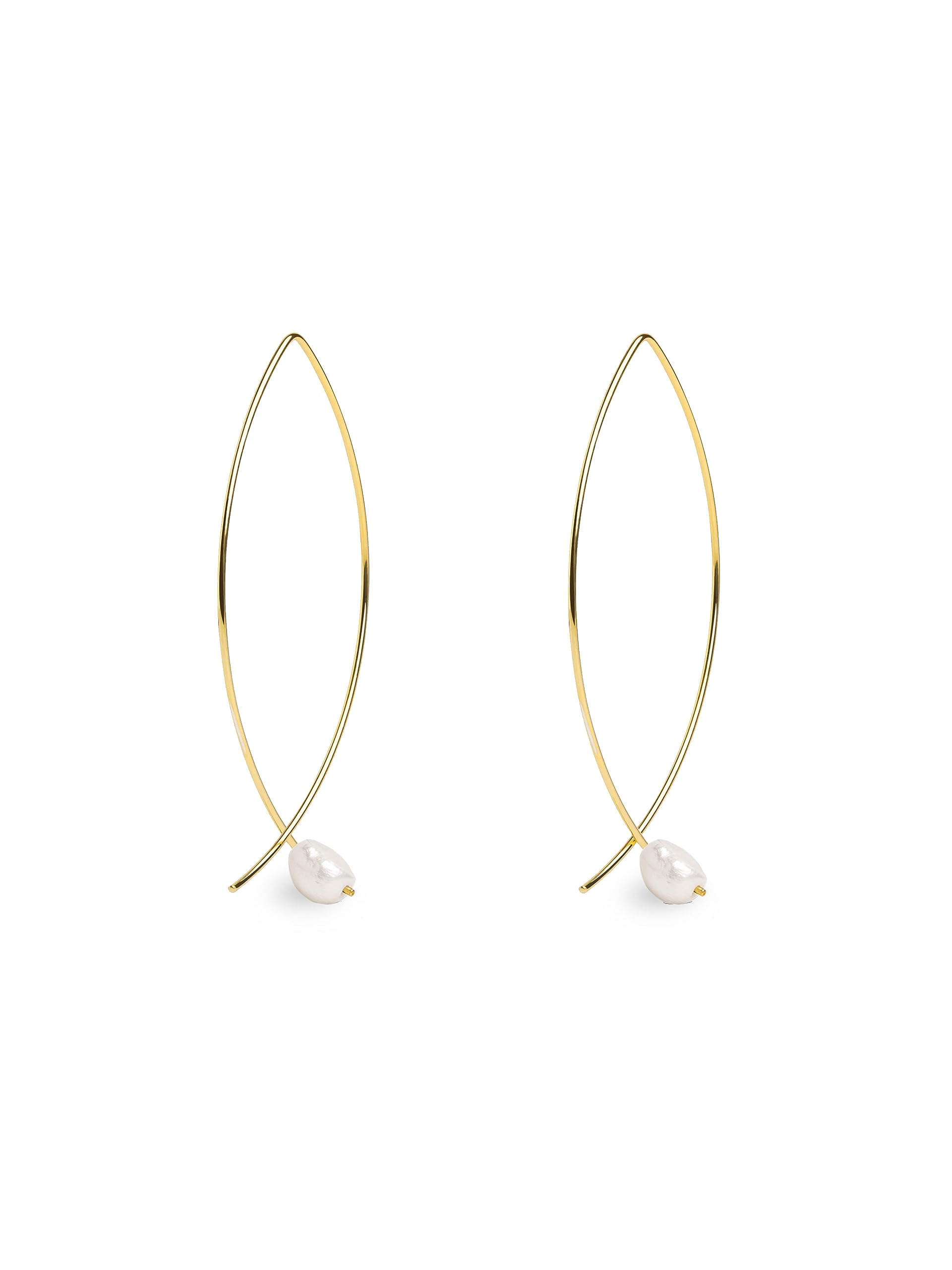 SINGULARU Pendientes Arch Bean Pearl - Pendientes en Plata de Ley 925 con Baño en Oro de 18Kt y Perlas Naturales - Pendientes Sin Cierre - Joyas Para Mujer