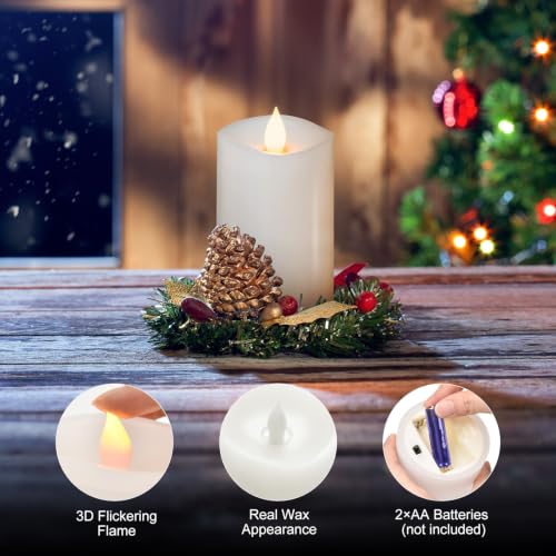 Image of 1PCS, 3 x 5 inches Flameless Candle with Remote Control, Real Wax Pillar LED Candles, Battery Candles,with Timer, 3D Flickering Wick,for Holiday Home Decor,White