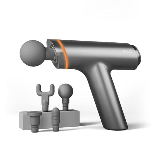 Cult Kinetic Massage Gun for Muscle Recovery, Full Body Massager, BLDC Motor, Ergonomic Angular Handle, 4 Silicone Heads, 5-Hour Battery Titanium deal from amazon