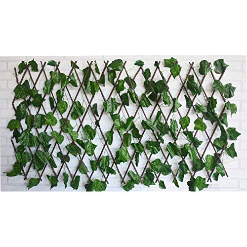 Hogar y Mas Jardin Vertical, celosia Extensible Hiedra Artificial con Estructura de Madera Natural para Decoración Realista.