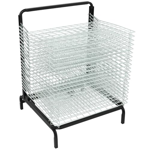 Creative Mark Stack N Dry Floor Art Drying Rack Mobile Art Rack Stand on Wheels with 20 Coated Metal Spring-Loaded Shelves for Watercolor Prints Paper and Canvas Storage