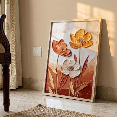 Image of kotart Aesthetic flower Art Home Decoration Painting | Floral Paintings With Frame For Living Room Bed Room Hotel Wall Decor Digital Reprint (14X20 inch)