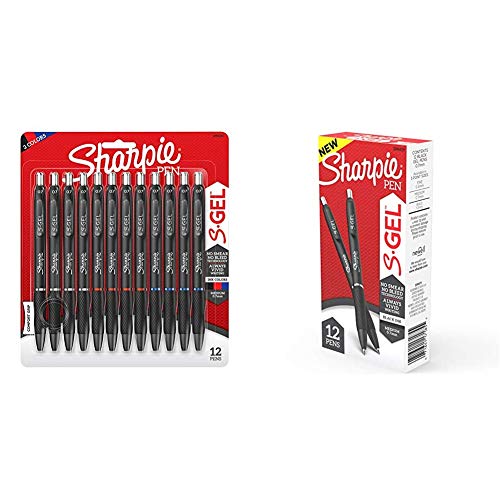 Sharpie S-Gel, Gel Pens, Medium Point (0.7mm), Assorted Colors, 12 Count & S-Gel, Gel Pens, Medium Point (0.7mm), Black Ink Gel Pen, 12 Count