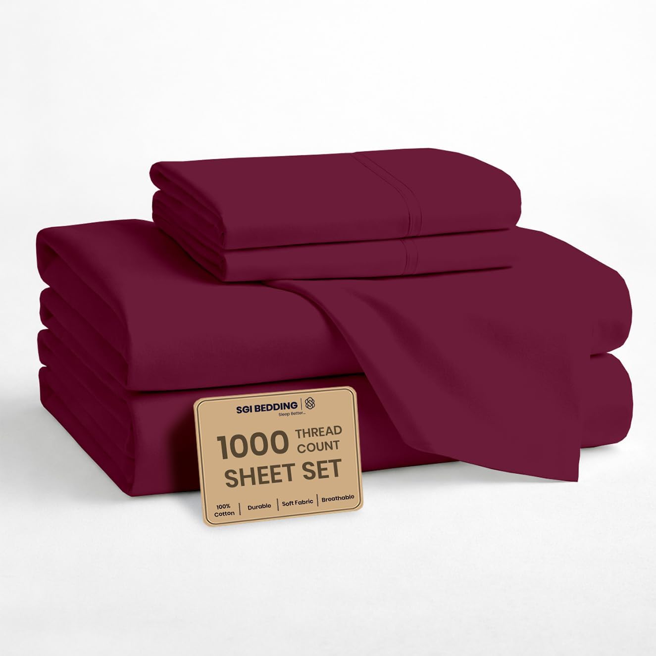 SGI bedding 1000 Thread Count Sheet Set Queen - 100% Egyptian Cotton Sheets – 16" Luxury Deep Pocket Bedding - Soft, Breathable & Premium - Hotel Sheets -Burgundy