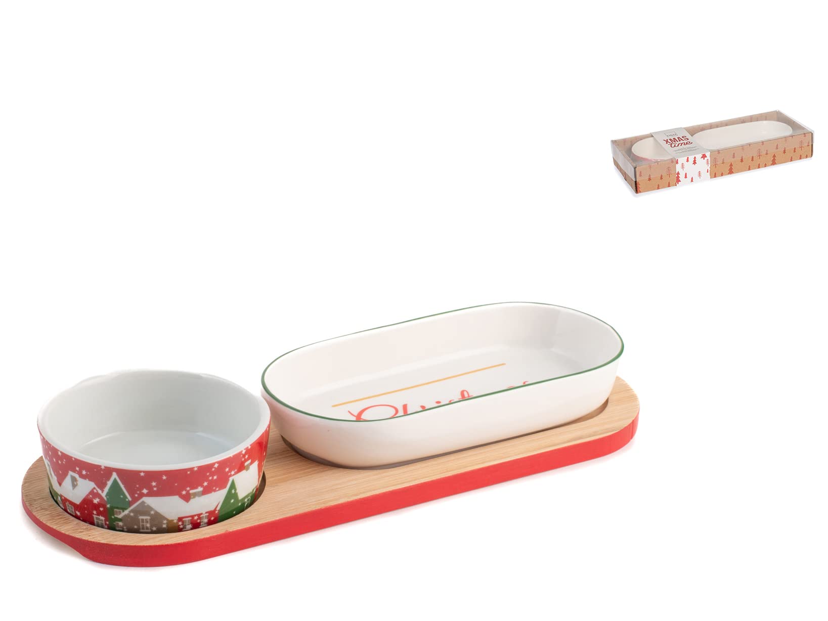 H&H Christmas Starter Set 2 Cups Porcelain, Bamboo Base, 26X9cm