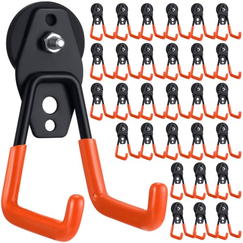 Image of Landhoow 30 Pcs Large Magnetic Hooks Heavy Duty Garage Magnet Hooks Strong Storage Utility Magnetic Hangers with Anti Slip Rubber Coating for Indoor and Outdoor Hanging (Orange)