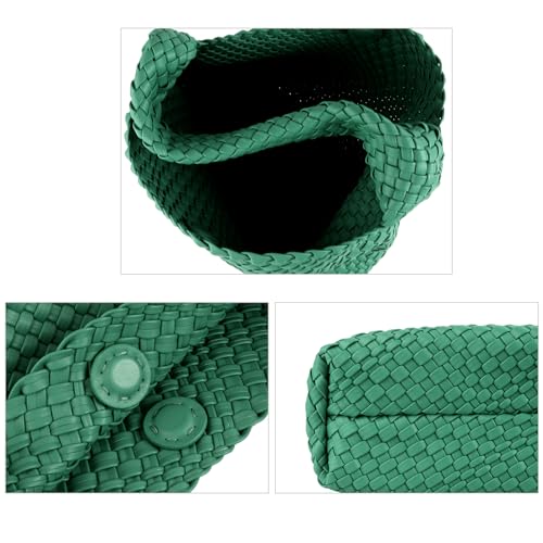 Image of Woven Tote Bag with Small Purses for Women, Vegan Leather Hobo Bags Straw Handbags Large Underarm Shoulder Bag
