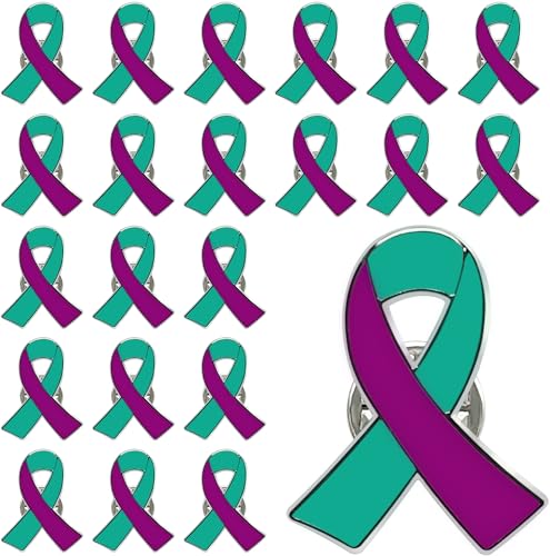 25/50/100/200 pieces Metal enamel Suicide Prevention Awareness Ribbon Pin Purple Teal Ribbon Lapel Pins Sexual Assault Awareness brooches Pin Public Charity Campaign Supplies badge Bulk
