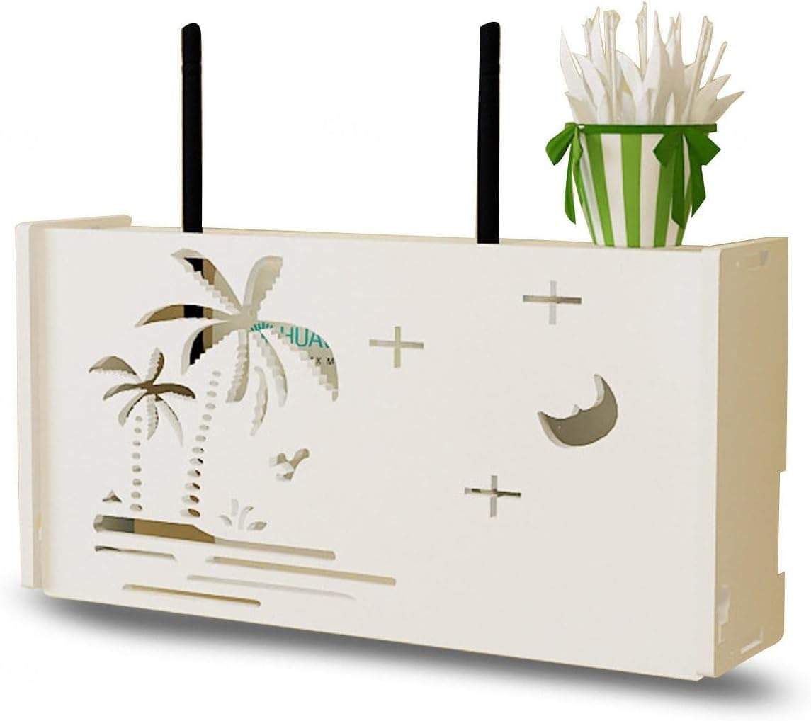 Scatola portaoggetti in Legno Bianco per Router WiFi - Supporto da Parete per Router, Mode