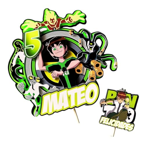 decoración para tarta temática Ben 10, adorno personalizado para fiesta de cumpleaños (3D)