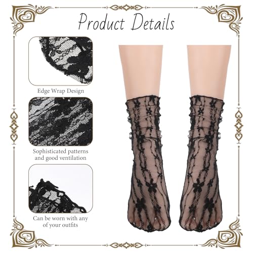 4 Pair Lace Ruffle Socks, Mesh Pink Lace Socks for Women Ankle Ruffle, Tulle White Beige Black Pink Slouch Sock, Loose Mesh Slouch Fishnet Ankle Sock3