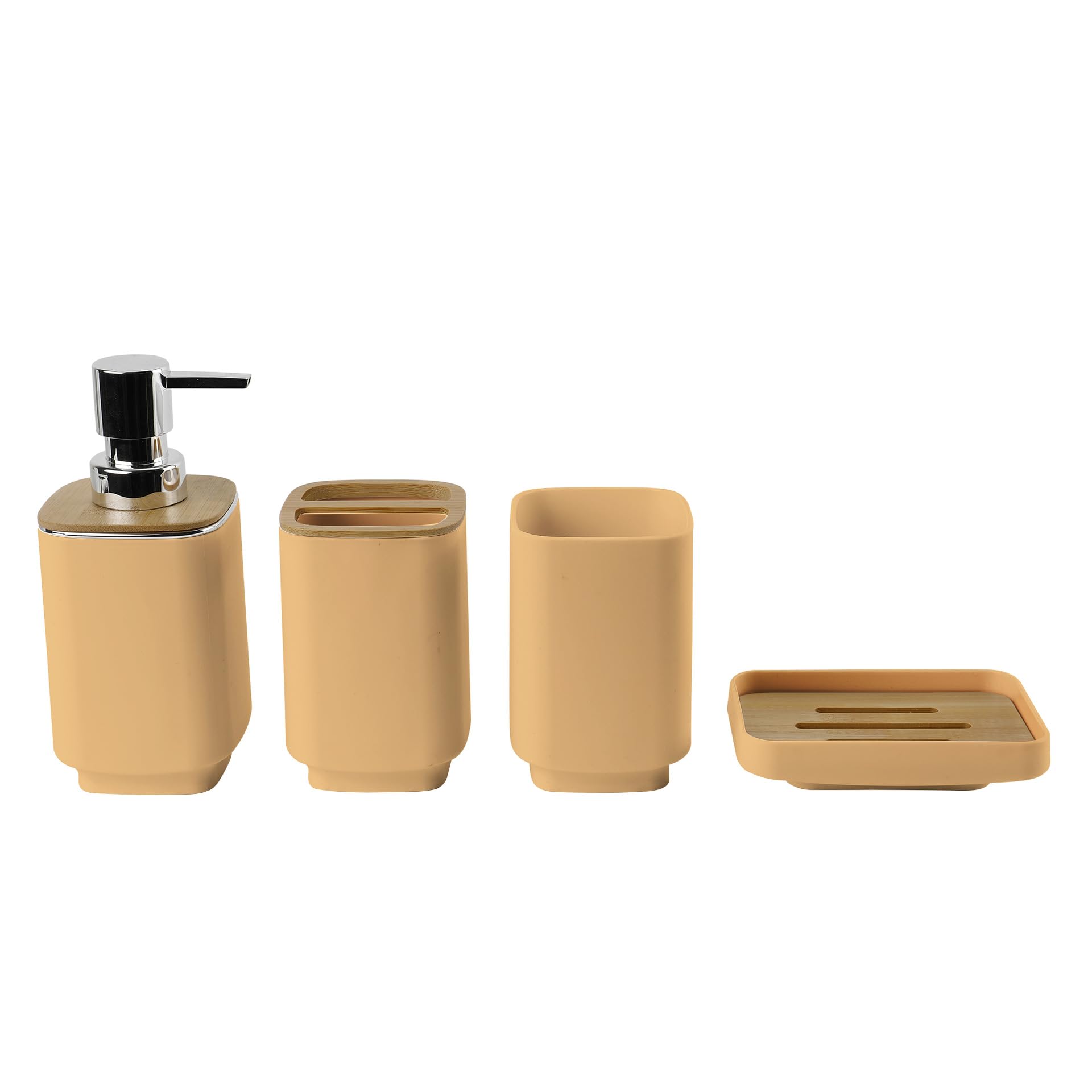 Hosoncovy 4 Pcs Bathroom Accessory Set with Lotion Dispenser, Gargle Cup, Soap Dish ，Toothbrush and Toothpaste Holder，Bathroom Container Set of 4 (Yellow)
