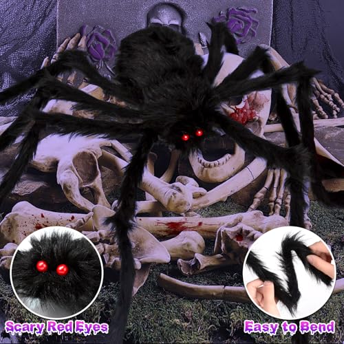 Image of OCATO 200 inch Halloween Decorations Spider Web Lights Outdoor +59 inch Fake Spider