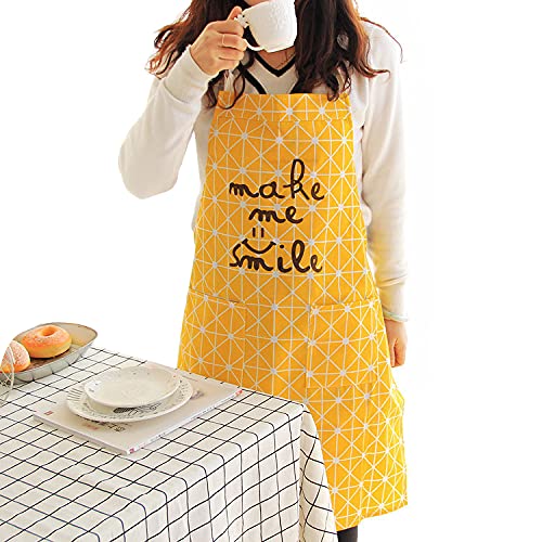 Aprons Mother Daughter Gifts With Pockets Make Me Smile Sayings Cotton Blend Kitchen Yellow Mommy And Me Matching For Adult And Kid Cooking Baking Painting Gardening #TOP4