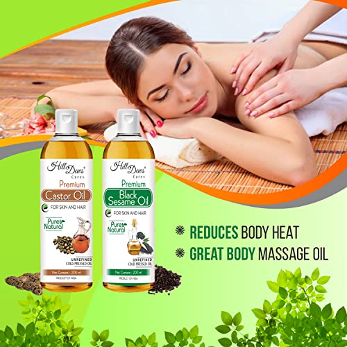 Image of Castor oil (200 ml) and Black Sesame oil (200 ml) - Cold Pressed - Moisturizes the Skin and Promotes soft and Shiny Hair