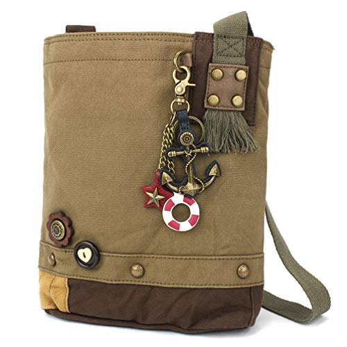 CHALA Handbag Canvas Crossbody Messenger Bag Patch Crossbody - Metal Anchor - Olive