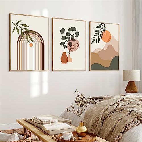Decora paredes vacías con carteles botánicos boho y tres lienzos modernos sin marco