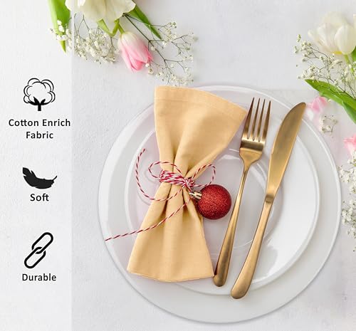 Image of Ruvanti Cloth Napkins Set of 12, 18x18 Inches Napkins Cloth Washable, Soft, Durable, Absorbent, Cotton Blend. Table Dinner Napkins Cloth for Hotel, Lunch, Restaurant, Wedding, Parties - Yellow Gold