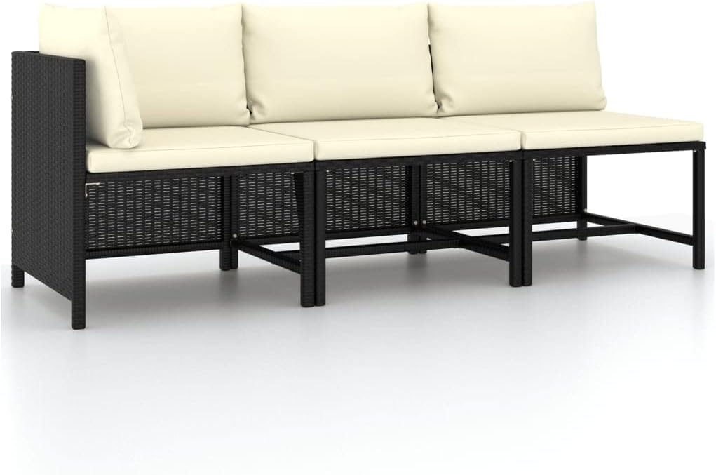 3 Piece Patio Sofa Set with Cushions,Comfy Couch,Outdoor Sofa,Patio Sofa,Outdoor Furniture,for The Patio, Porch, Lawn, Garden or Home Furniture,Black Poly Rattan