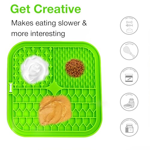 Image of Licking Mat for Dogs and Cats | Premium Lick Mat Suction Cups | Anxiety and Boredom Relief | Slow Feeding Mat Puzzle Toy | Food Grade Silicone Distraction Toy (Green)
