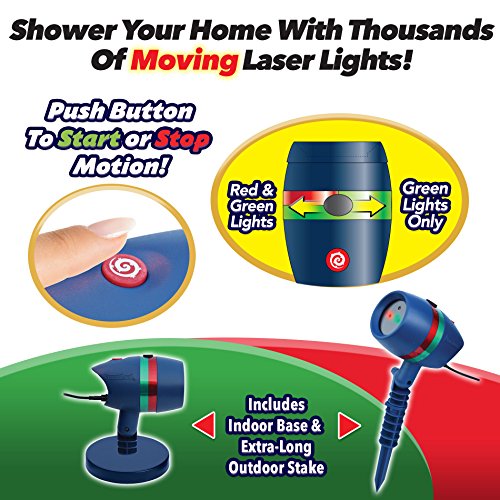 Star Shower 10639-2P Motion BulbHead-Indoor Outdoor Holiday Decorating – Sparking or Still Red and Green Laser Lights Cover up to 3200 Square Feet… (2 Pac