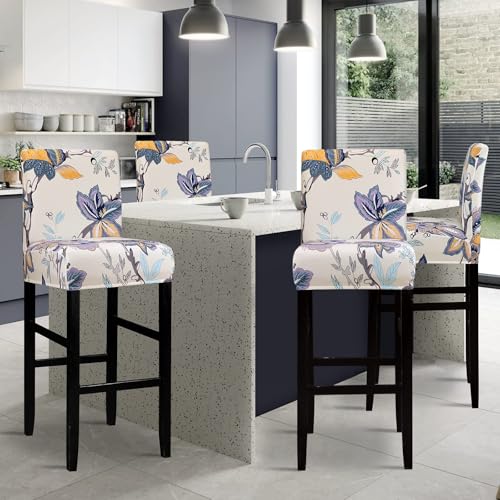 Image of Lellen Bar Stool Covers Set of 4- Jacquard Bar Stool Chair Cover with Backs,Barstool Covers Slipcovers,Stretch Barstool Seat Covers,Chair Protector Covers for Kitchen Dining Room Counter Island