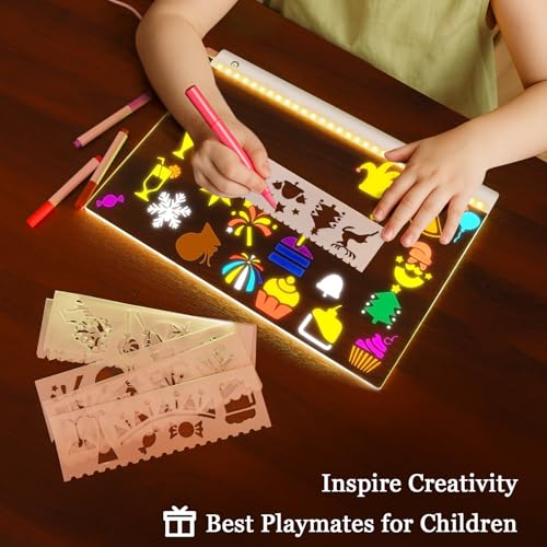 Led Drawing Board for Kids, 16.5" Glow Doodle LED Note Board with 11 Light Effects, Neon Art Light Up Drawing Tablet Kindergarten Graduation Birthday Gifts Ideas for Kids Girls, 12 Markers & Stencils by GOEATVE - Image 5