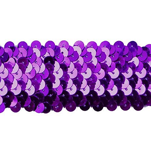 Trims by the Yard 4-Row Metallic Stretch Versatile Crafts Durable Sequin Trim for Costumes Fashion and Home Decor, 1 1/2-Inch, 10-Yard Cut, Purple