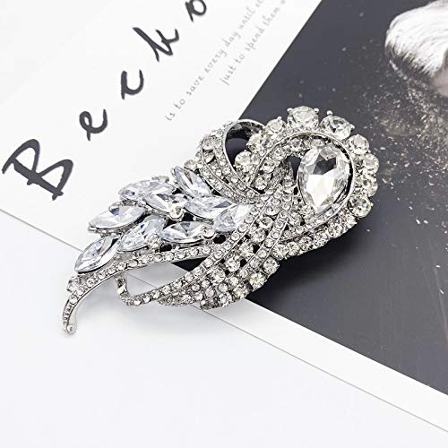 Image of LAXPICOL Vintage Clear Austrian Crystal Elegant Flower Bouquet Wing Brooch for Women