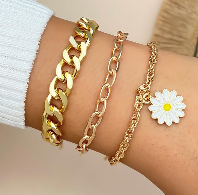 16 pcs Gold Plated Bracelets for Women Layered Chain Bracelets Adjustable Cute Bangle Link Bracelet Sets3