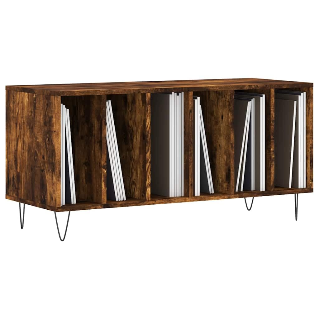 Armadio per dischi in rovere affumicato, 100 x 38 x 48 cm, scaffale in vinile LP | Robusto armadio fonofonico effetto rovere affumicato con molto spazio per LP e robusto piano superiore per il soggiorno.