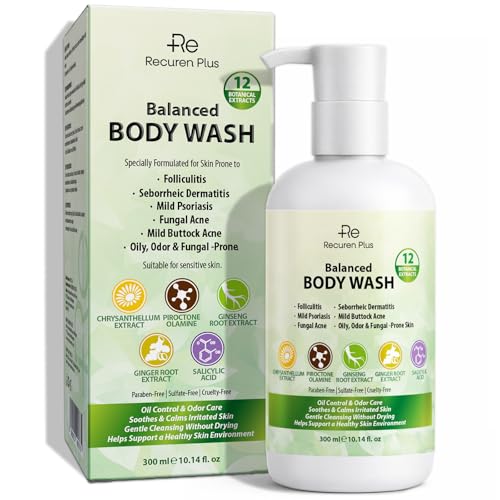 Recuren Plus Antifungal Body Wash Soap: Antibacterial, Shower Gel for Back Acne, Seborrheic...