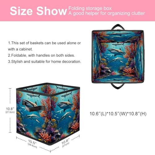 Boîte de rangement pliable requin grand format avec poignée cuir solide